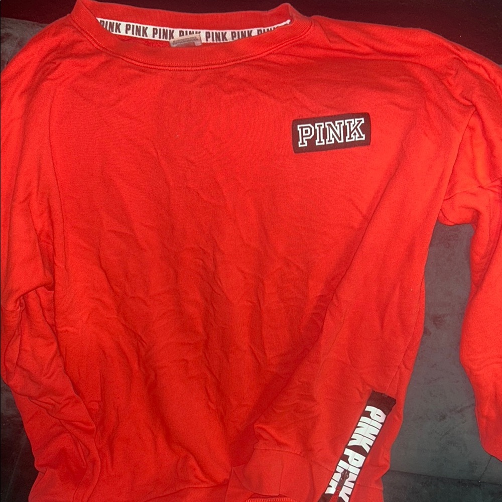 PINK Victoria's Secret Red Sweatshirt with Crew Neck and Logo